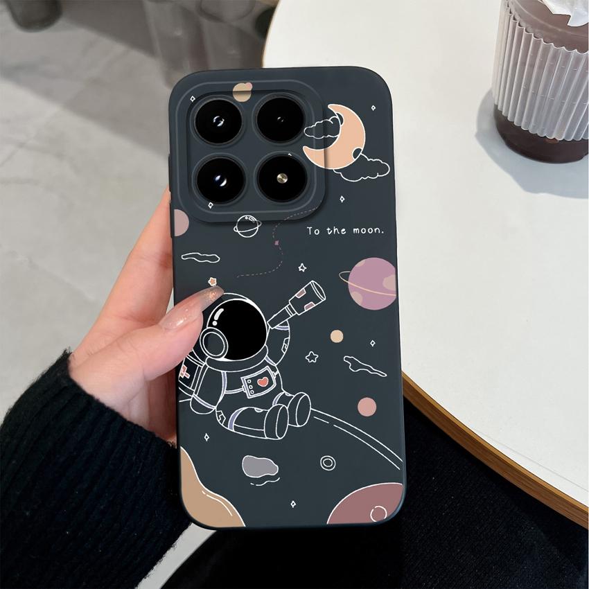 Cute Moon Astronaut Phone Case For Xiaomi 17 15 15T 14 14T Pro Poco C71 C75 M7 M8 F7 F8 Casing Soft Liquid Silicone Anti Slip Shell  For Xiaomi Covers