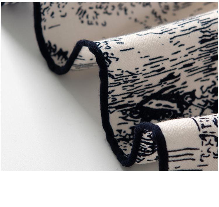 Vintage Forest Castle Print Wool Scarf - Double-Sided, Versatile Neck Warmer & Sunscreen Shawl