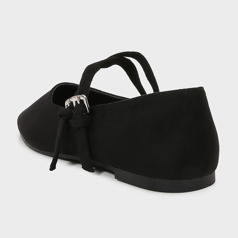 Fashion Black Cross Tied Satin Ballet Flats Women Fashion Square Toe Shallow Buckle Mary Jane Shoes Elegant Comfort Brand Designer Shoes