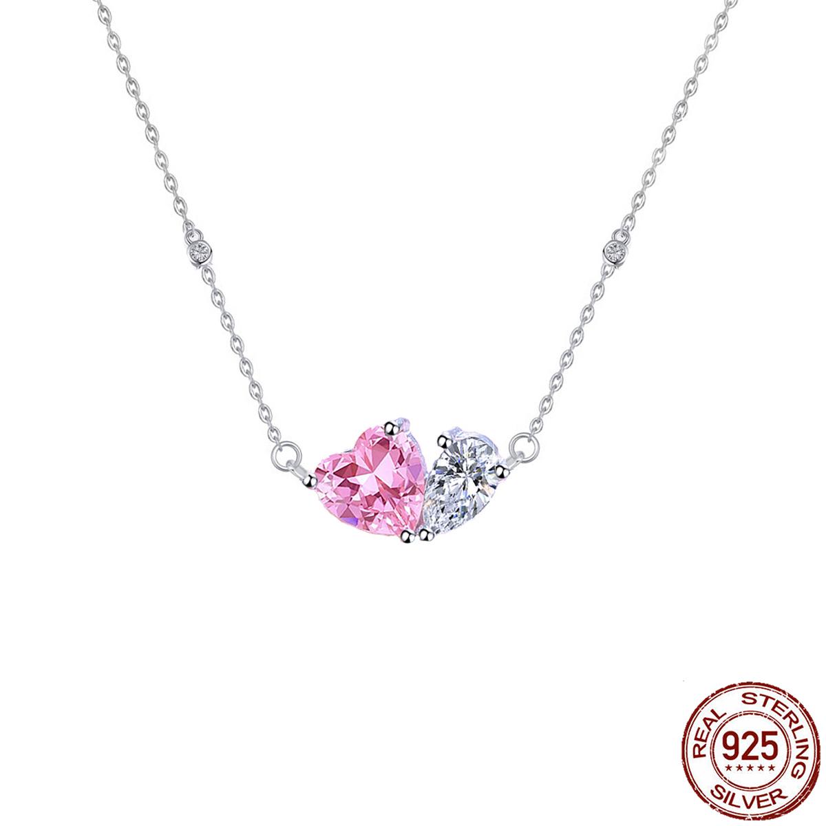 Vintage Pink Heart Cut CZ Wedding Pendant Water Drop Zircon Necklace Pendant for Women 925 Sterling Silver With Rhodium Plated