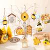 Karenhi 36 Pcs Bee Gnome Wooden Ornament Yellow Honeybee Gnome with Hat Hanging Decor Summer Tree Ornaments with String Bee Themed Party Favors for