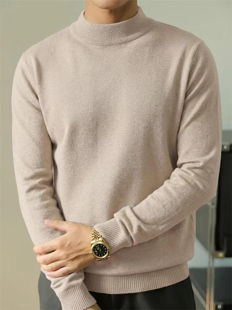 Men's Classic Mock Neck Sweater with Long Sleeves - Soft Ribbed Knit Pullover Top for Fall Winter Layering, Business Casual and Daily Wear.