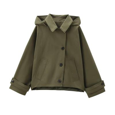 Autumn New European and American Style Hooded Long Sleeved Lapel Jacket Single Breasted Trench Coat Short Jacket