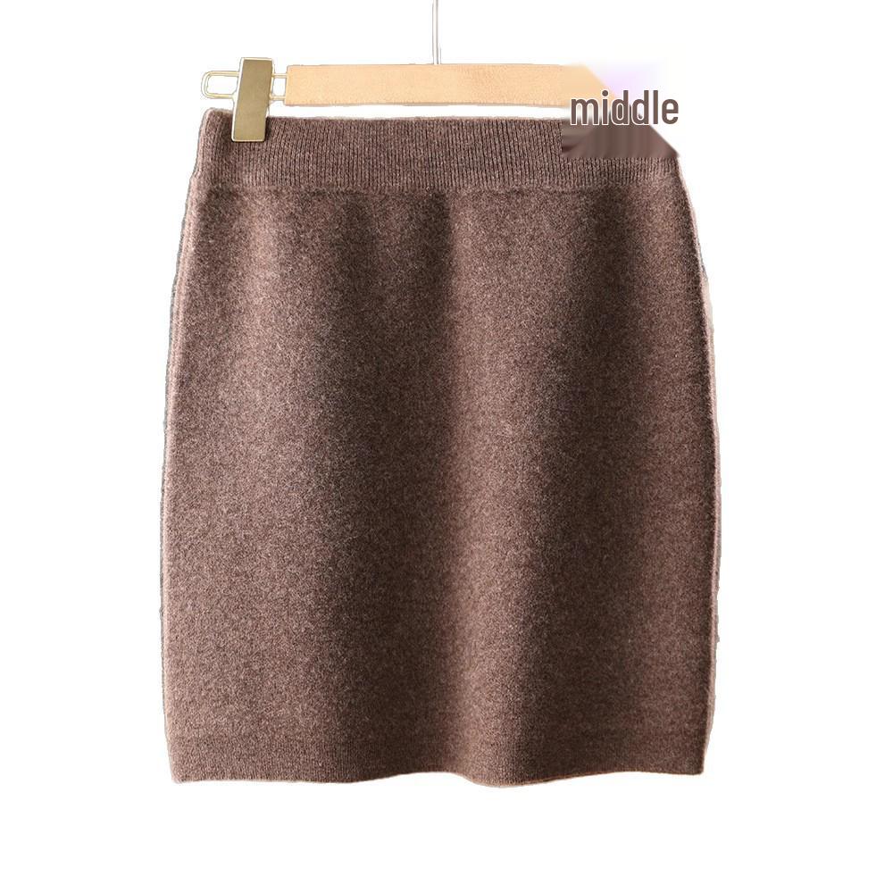 Women's High Waist Pure Wool Cashmere Knitted Skirt - Sexy, Slim Fit for Autumn/Winter