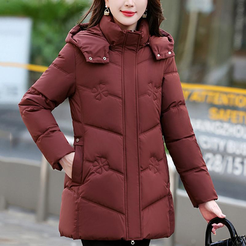 

Зимнее пальто средней длины женское большого размера парки с капюшоном элегантные толстые теплые женские куртки 5XL красный