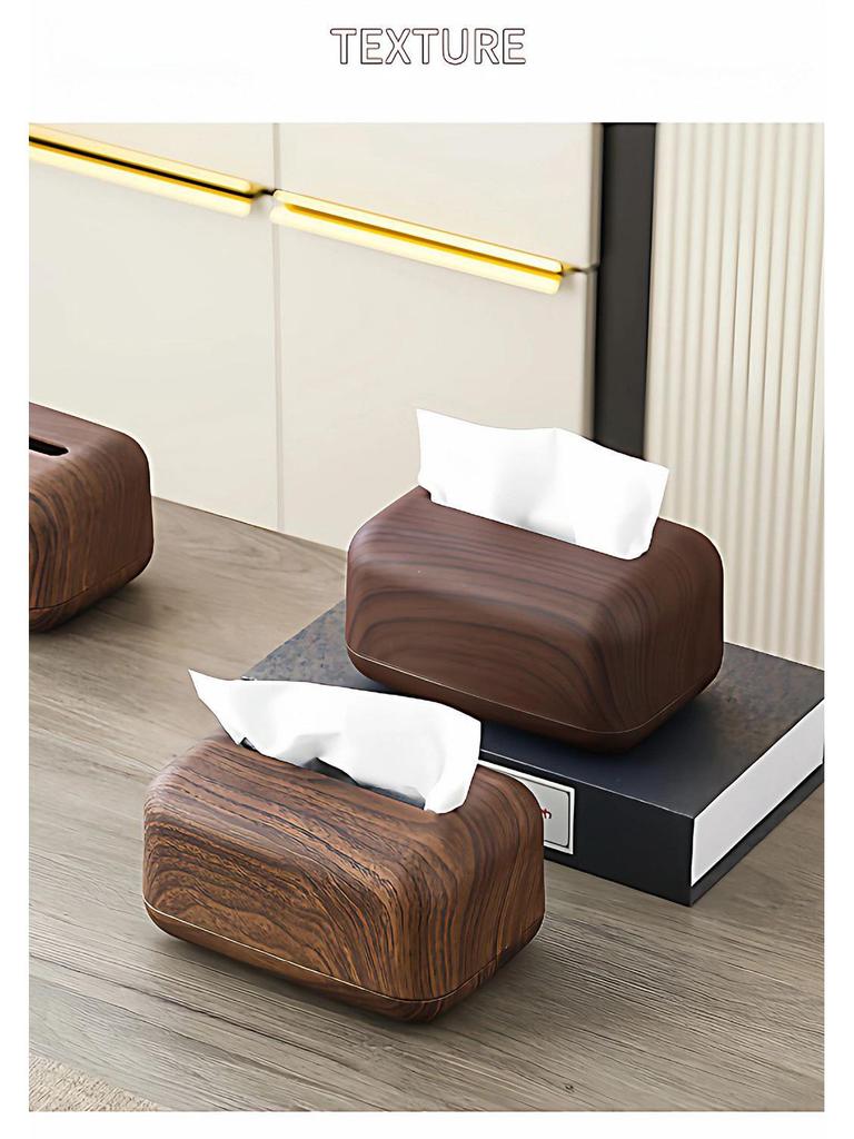 Faux Walnut Chinese-Style Tissue Box for Home, Dining Room, Living Room, Coffee Table, Hotel, B&B Storage