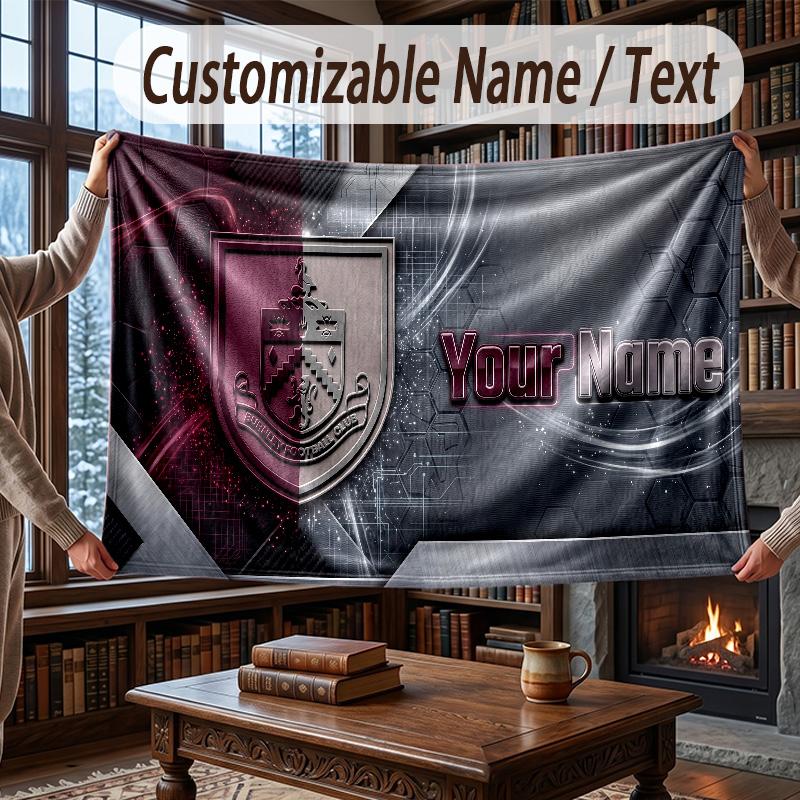Custom Name Flannel Throw Blanket Burnley Football Pattern Warm Home Decoration