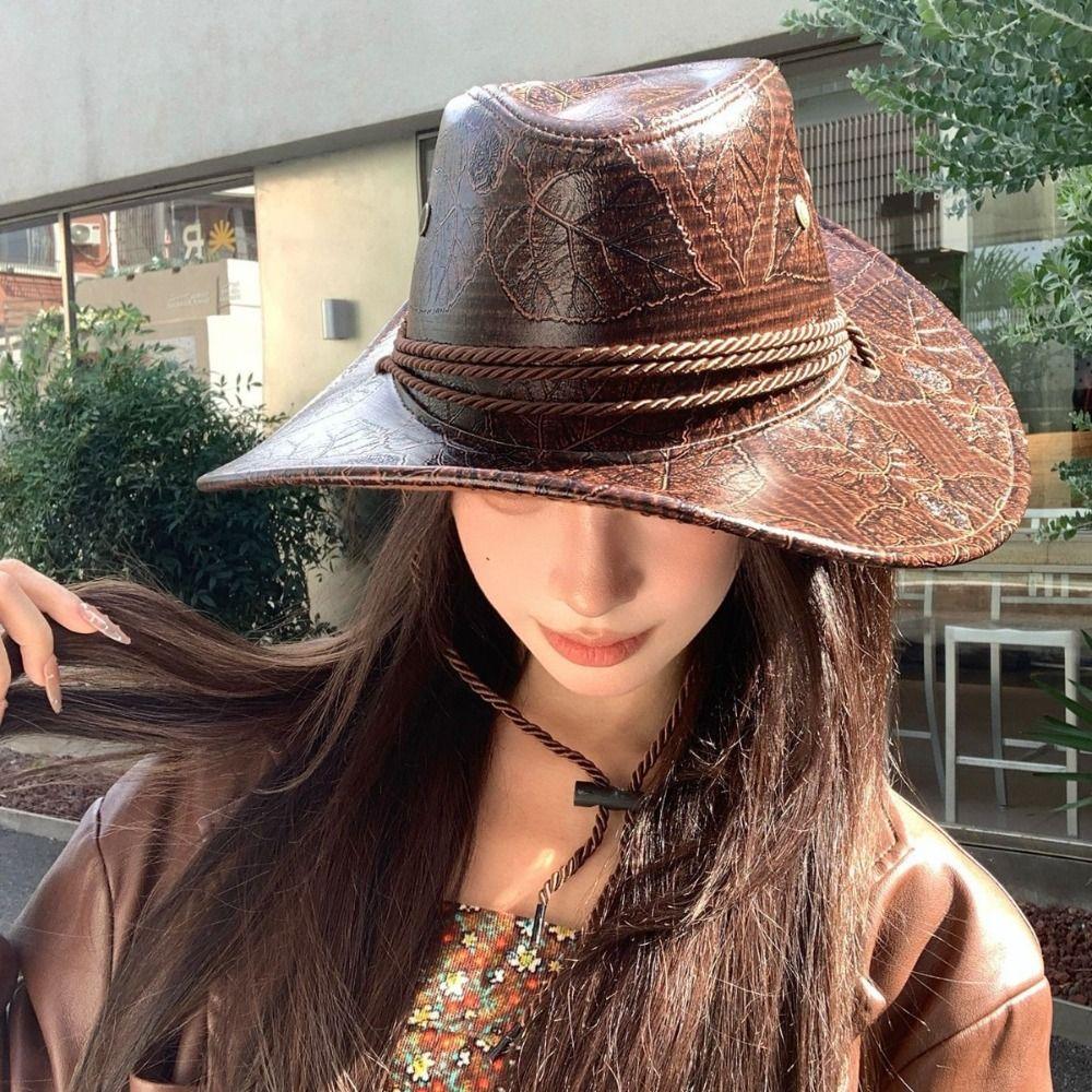 Wide Brim Western Cowboy Hat Ethnic Style Visor Cap Cool Cowgirl Jazz Hat  Girls