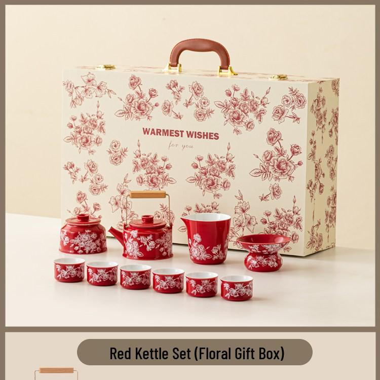 Chinese Engagement Bride's Tea Set: Teapot, Teacups, Tray - Newlywed Gongfu Gift Box