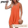 JPNTKY Women's Fashion Summer Spring Solid Color Print Sleeveless O-Neck Casual Dresses