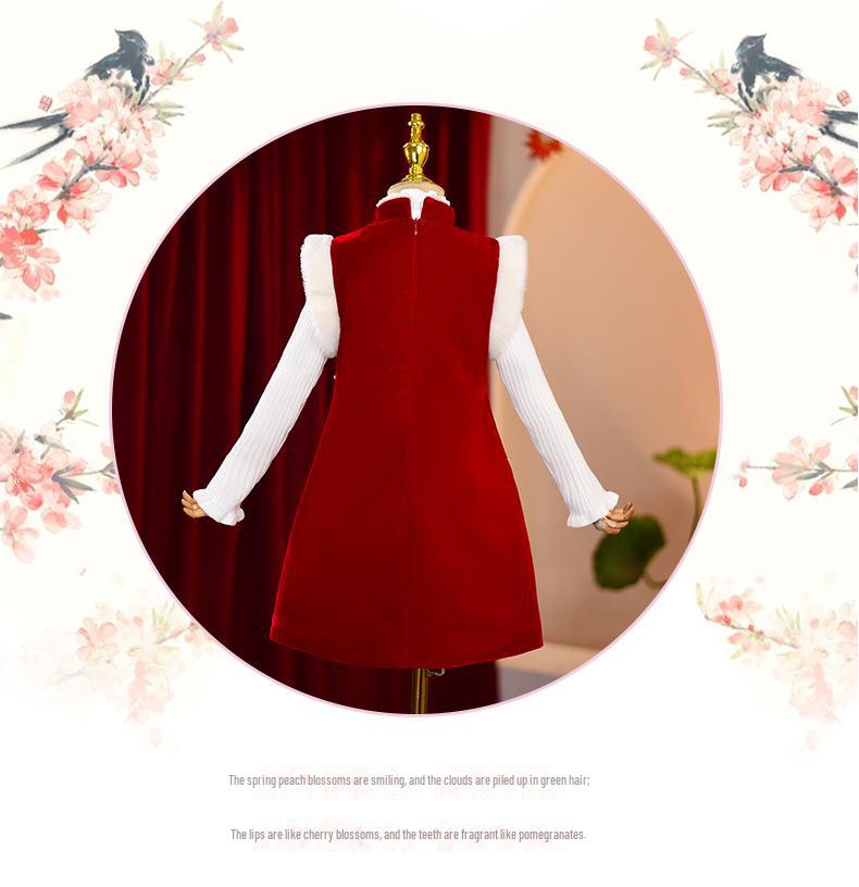 Dívčí zimní teplé plyšové šaty čínského stylu cheongsam hanfu - malé a střední velikosti