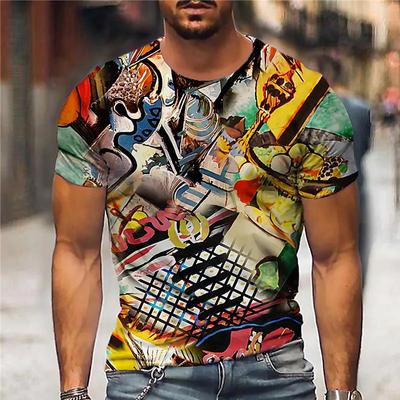 Camiseta de verano a la moda con grafiti para hombre, ropa informal informal con personalidad, ropa informal estilo Hip Hop, camisetas de manga corta con cuello redondo y estampado divertido