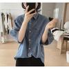 Lantern Sleeve Denim Shirt Women's New Summer Loose Retro Quarter-sleeve Design Simple Top