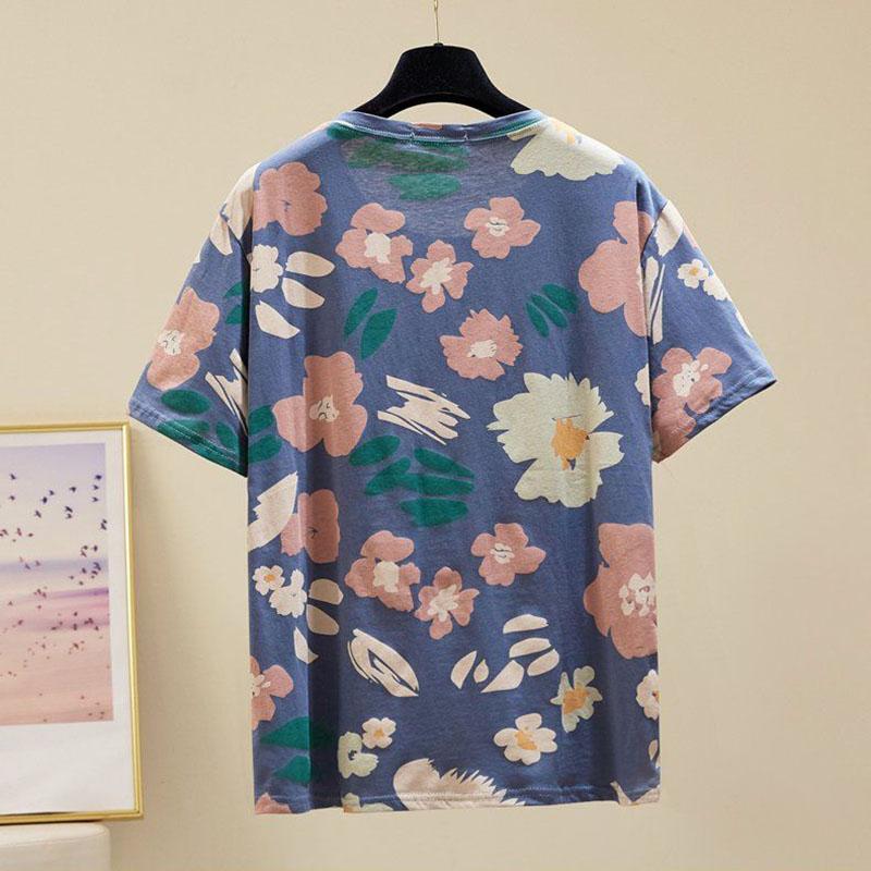 Large Size T-shirt Women Summer Loose Cotton Bottoming Shirt Round Neck Pullover Short Sleeve Tops