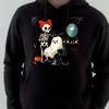 Ghost-salon Men Hoodie Front Halloween Barbershop Skeleton Chest Print, Pumpkin & Web Decor, Thick Fleece Pullover Sweatshirt for Outdoor Day Trips