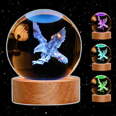 1pc RGB Engraved Eagle Crystal Ball Sculpture Paperweight 16 Color Night Light Birds Goshawk Falcon Hunting Decor Birthday Gifts
