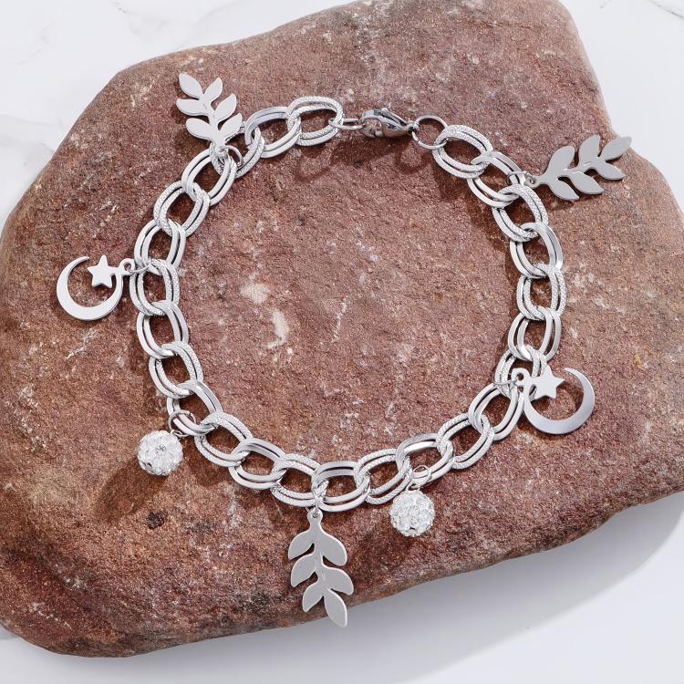New Popular Gold 304 Stainless Steel Zircon Pearl Handmade Women s Star Moon Lucky Leaf Charm Bracelet 19cm-20cm&Bracelet