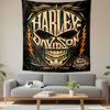 Gothic Wall Tapestry Harley Davidson Skull Logo Ornate Teal Gold Red Biker Art Decor for Man Cave Garage Gift for Bikers