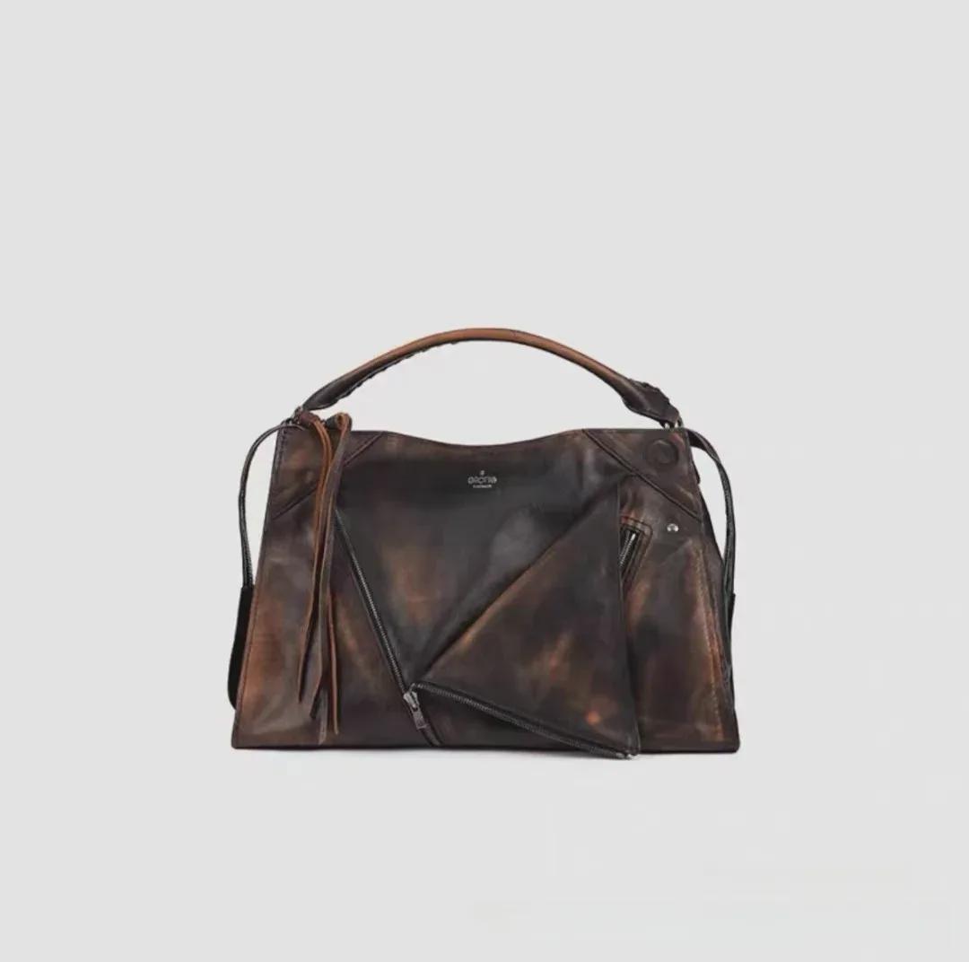 

GROTTO Maillard женская сумка-мессенджер с лацканами из натуральной кожи большой вместимости