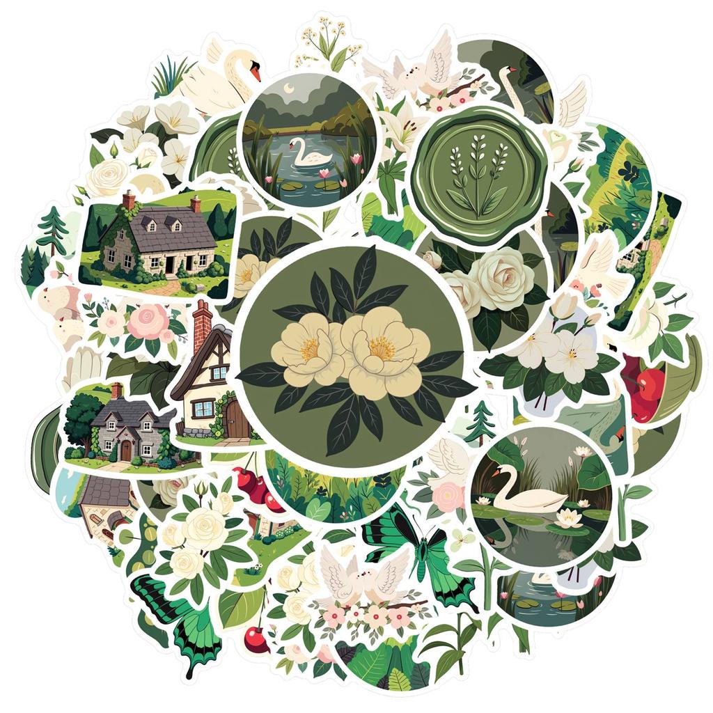 35pcs-50pcs Vintage Cottagecore Stickers Elegant Floral Stationery Stickers DIY Stickers For Laptop Motorcycle Luggage Phone