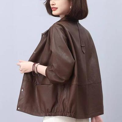 Leather Jacket Women'S Spring And Autumn Short Small Mother Foreign Style Thin Casual Leather Jacket Tide