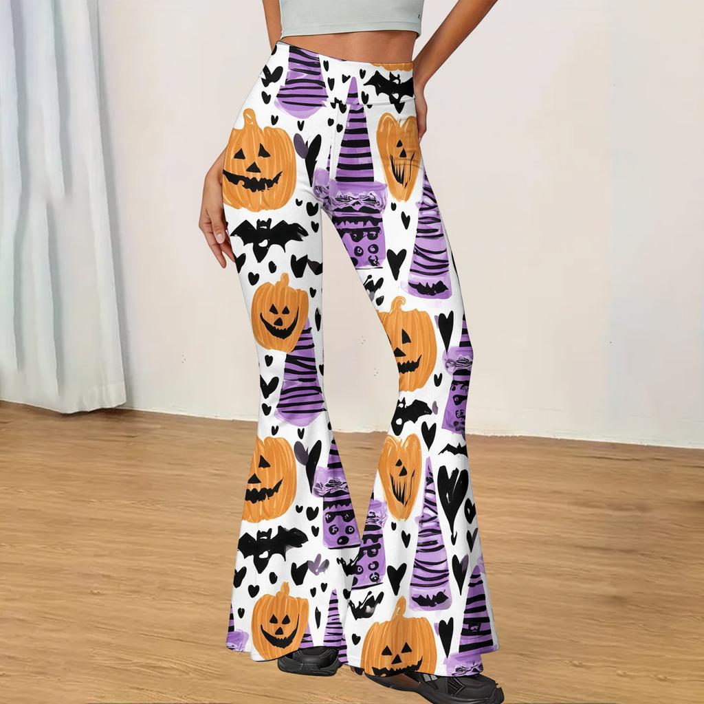Women's Casual Halloween Print Flared Yoga Pants High Waist Stretchy Fitness Leggings Comfortable Lightweight Workout Trousers