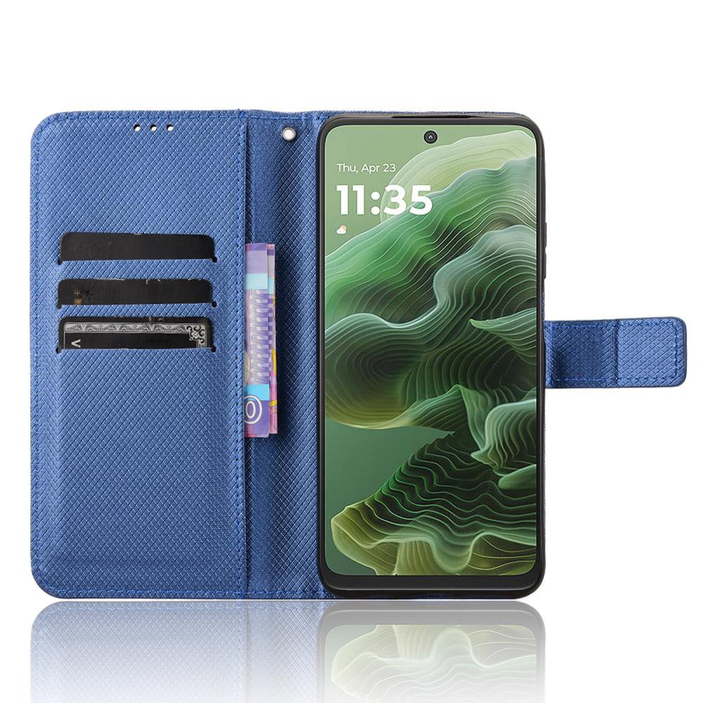 

For Motorola Moto G35 5G Case PU Leather Diamond Texture Wallet Phone Cover Blue