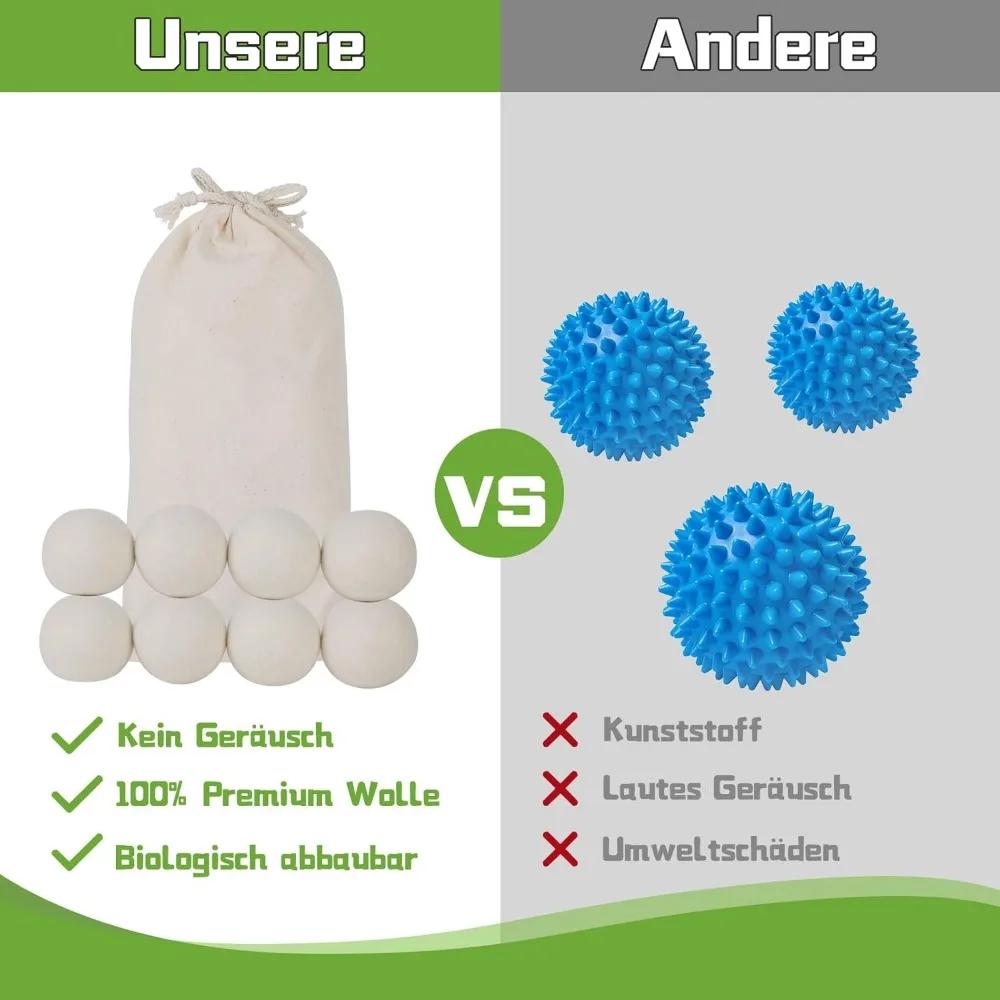 8pcs 7.5cm Wool Dryer Balls Natural Fabric Softener Reusable Antistatic Softener Laundry Ball Home Washing Machine Accessories