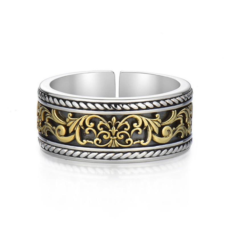 Adjustable Open Ring Men Women Vintage Motif Geometric Band Minimalist Statement Finger