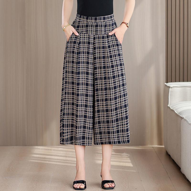 Plus Size Summer Women's Wide Leg Pants High Waist Loose Vintage Clothes Elastic Waist Casual Pants
