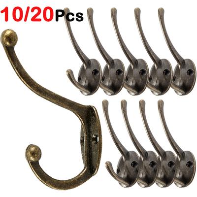 10/20 peças ganchos de roupas retrô de parede cabide de metal cabide de duas cabeças cabide de armazenamento doméstico para quarto banheiro toalha bolsa de chaves
