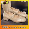 French Retro Style Square Head Bow Light Mouth Single Shoes Women's Versatile Comfortable Thick Heel Single Shoes 2025 Spring and Summer New