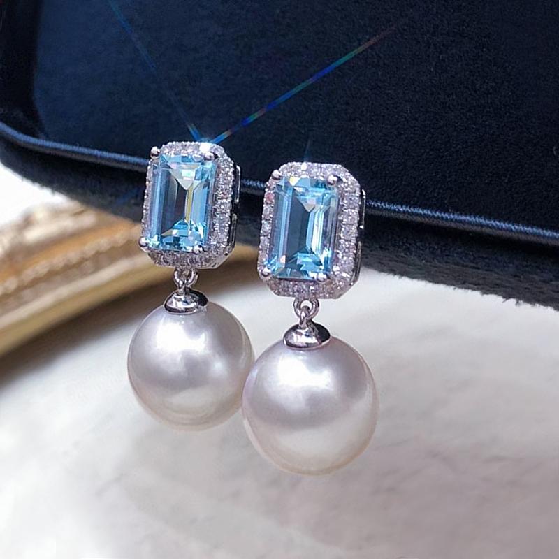 

CAOSHI Trendy Blue Zirconia Drop Earrings Women Engagement Zircon Temperament Simulated Pearl Accessories for Wedding Party