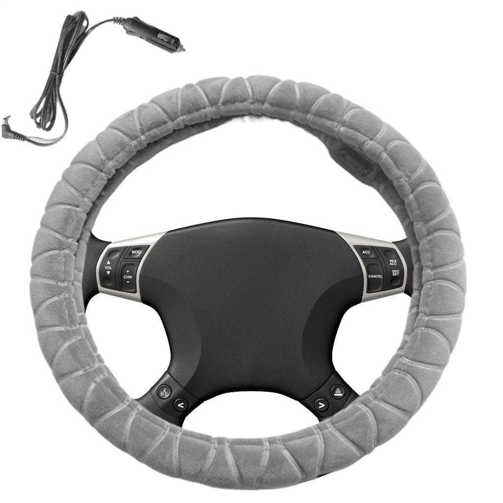 12V Heated Steering Wheel Cover Warm Car Steering Wheel Wrap Winter Plush Anti-Slip Warm Vehicle Interior For SUV Sedan
