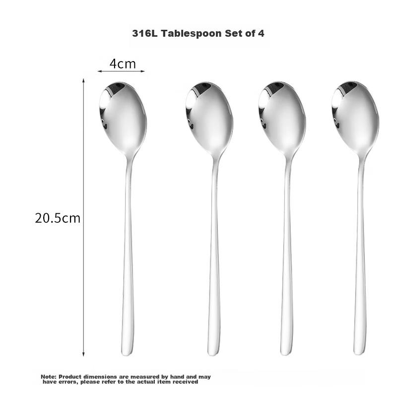 Shihua 316L Stainless Steel Soup Spoons, Extra Large Thick Serving Spoons, Rice Spoons, Soup Spoons, Tablespoons, 4-Piece Set