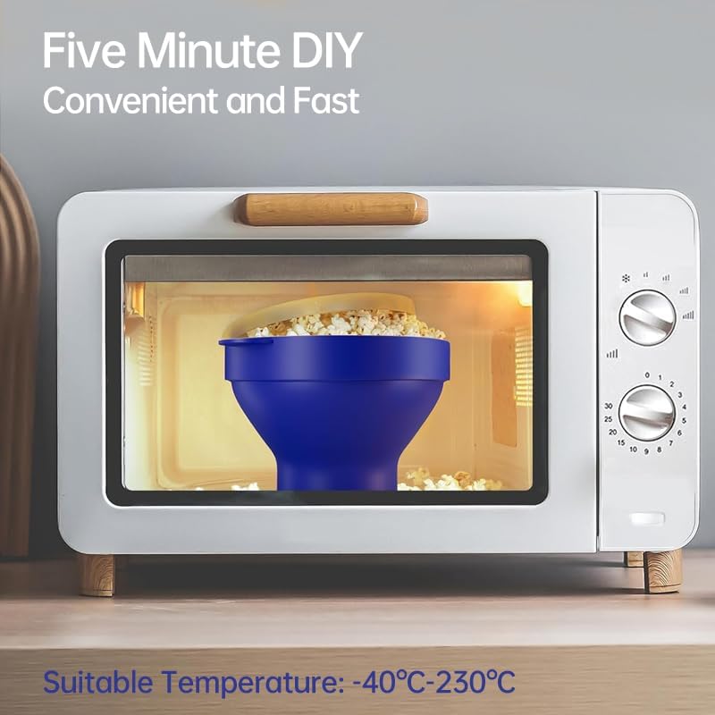 Silicone Popcorn Maker, Microwave Popcorn Popper, Collapsible Microwave Popcorn Maker Bowl, Heat-Resistant, Easy to Clean, Dishwasher Safe-Blue