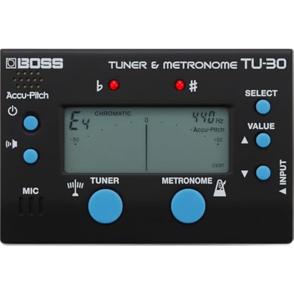 

BOSS TU-30 Chromatic Tuner & Metronome with Built-In Mic/Input Guitar/Bass/Acoustic Instrument AA...