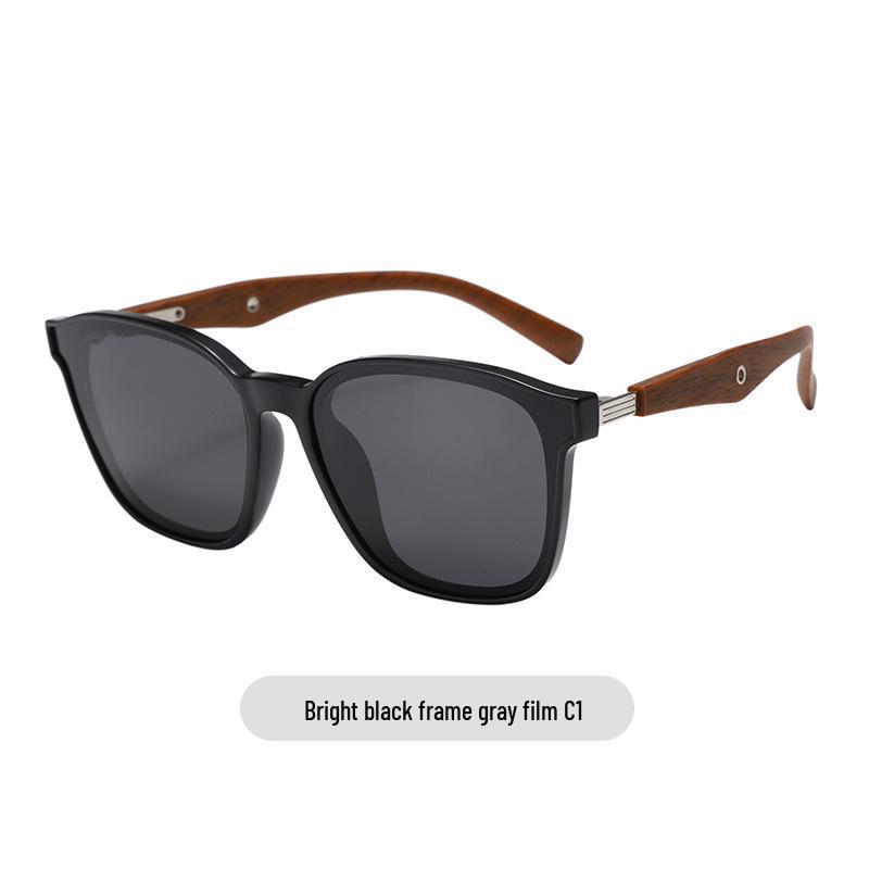 Retro Wood Grain Polarized Sunglasses with UV Protection