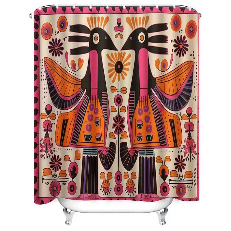 Vibrant Folk Art Shower Curtain - Colorful Bird & Floral Designs for Unique Bathroom Décor, Waterproof, Easy Care & Joyful