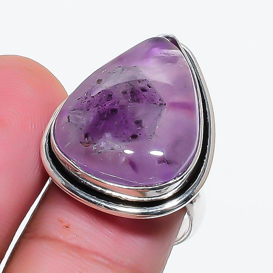 Natural Sage Amethyst Gemstone 925 Sterling Silver Jewelry Ring Size 6 AR-17744