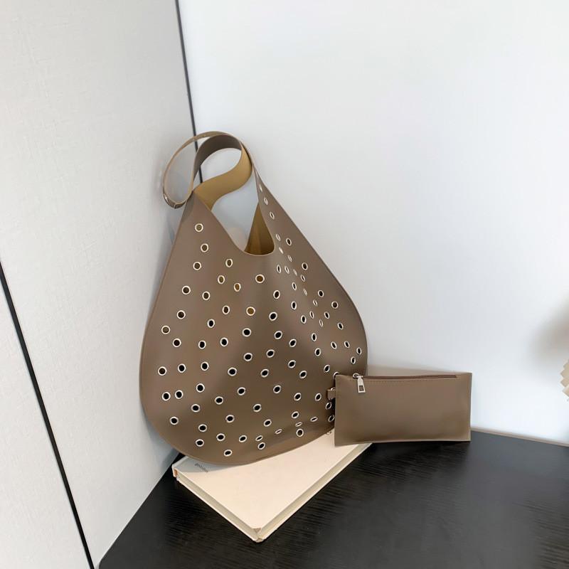 Large Capacity Stylish Rivet Tote Bag For Women Trendy Hollow Design Perfect For Daily Use