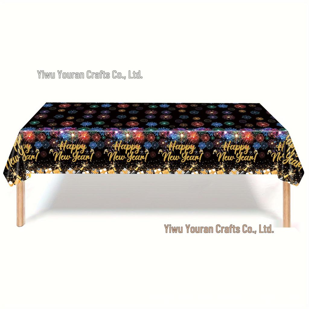 Black Gold New Year Party Set: Colorful Disposable Plates, Tablecloth, and Napkins