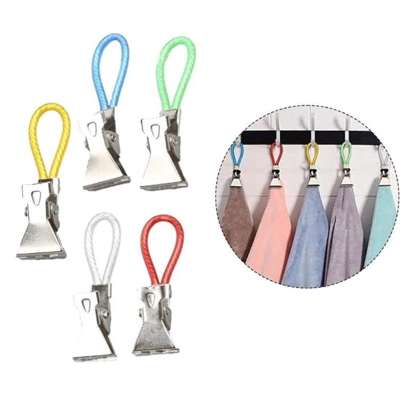 20pcs Colorful Stainless Steel Towel Clips For Kitchen And Bathroom Organization Portable Towel Holders Saving Spaces