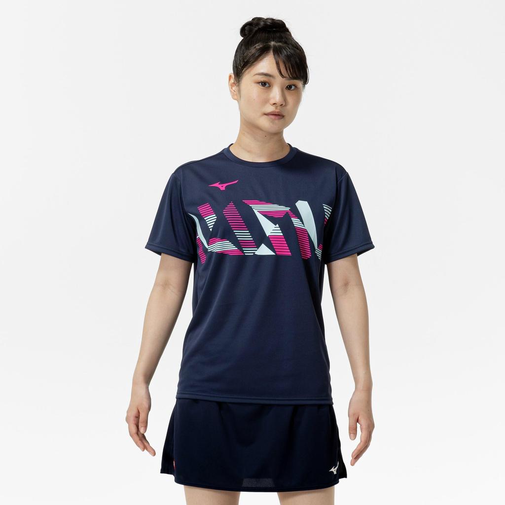 Mizuno Table Tennis Game Short JTTA Dress Navy Shirt, Sleeve, Certified, Moisture-Wicking, Quick-Drying, Unisex, 82JAC111,