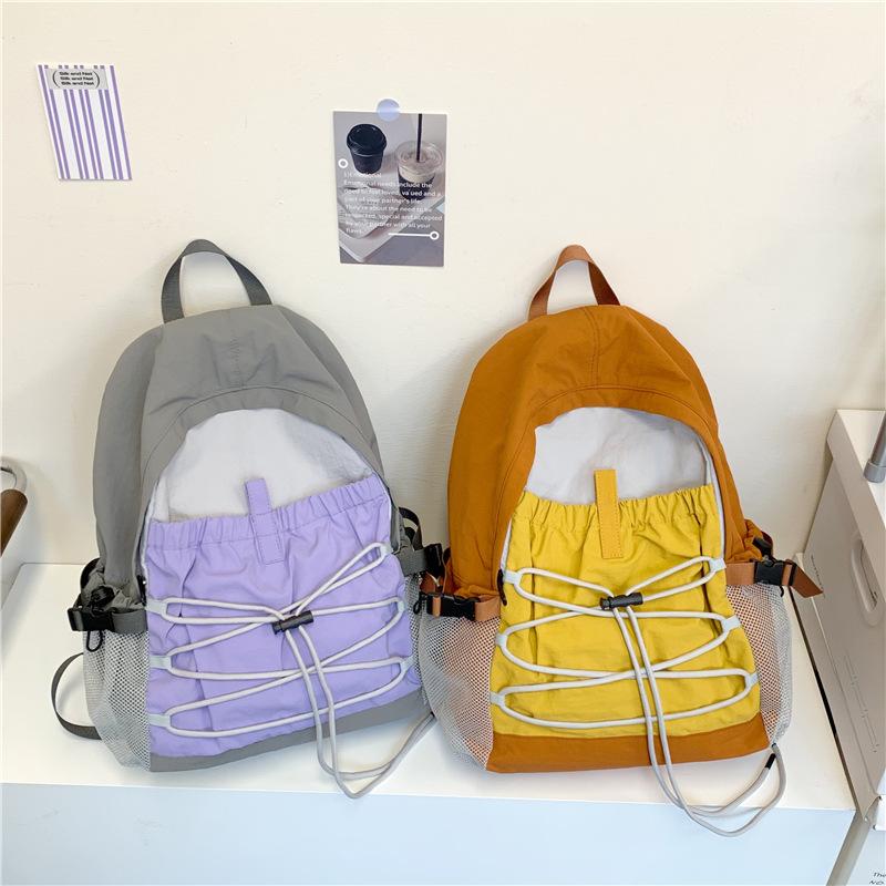 Schoolbag leisure sports bag large capacity travel bag simple drawstring backpack contrasting color college student couple schoolbag