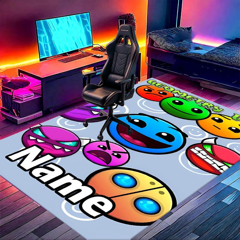 Custom Name Personalized Geometry Dash Print Carpet, Versatile Home Decor Rug, for Playroom, Apartment, Balcony, Entryway, Hallway Gift
