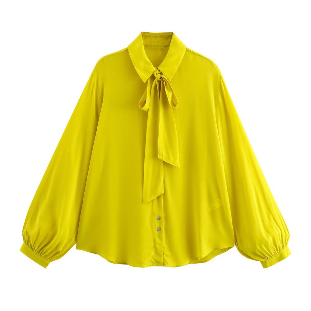 

Spring 2025 Women s Loose Casual Bow Drape Lapel Shirt Top Extra Small