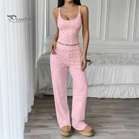Floral Printed Camisole Pajama Set Women Pajamas with Print, Sleeveless U Neck Lightweight Sleep Sets for Vacation And Pants, Sexy Comfortable