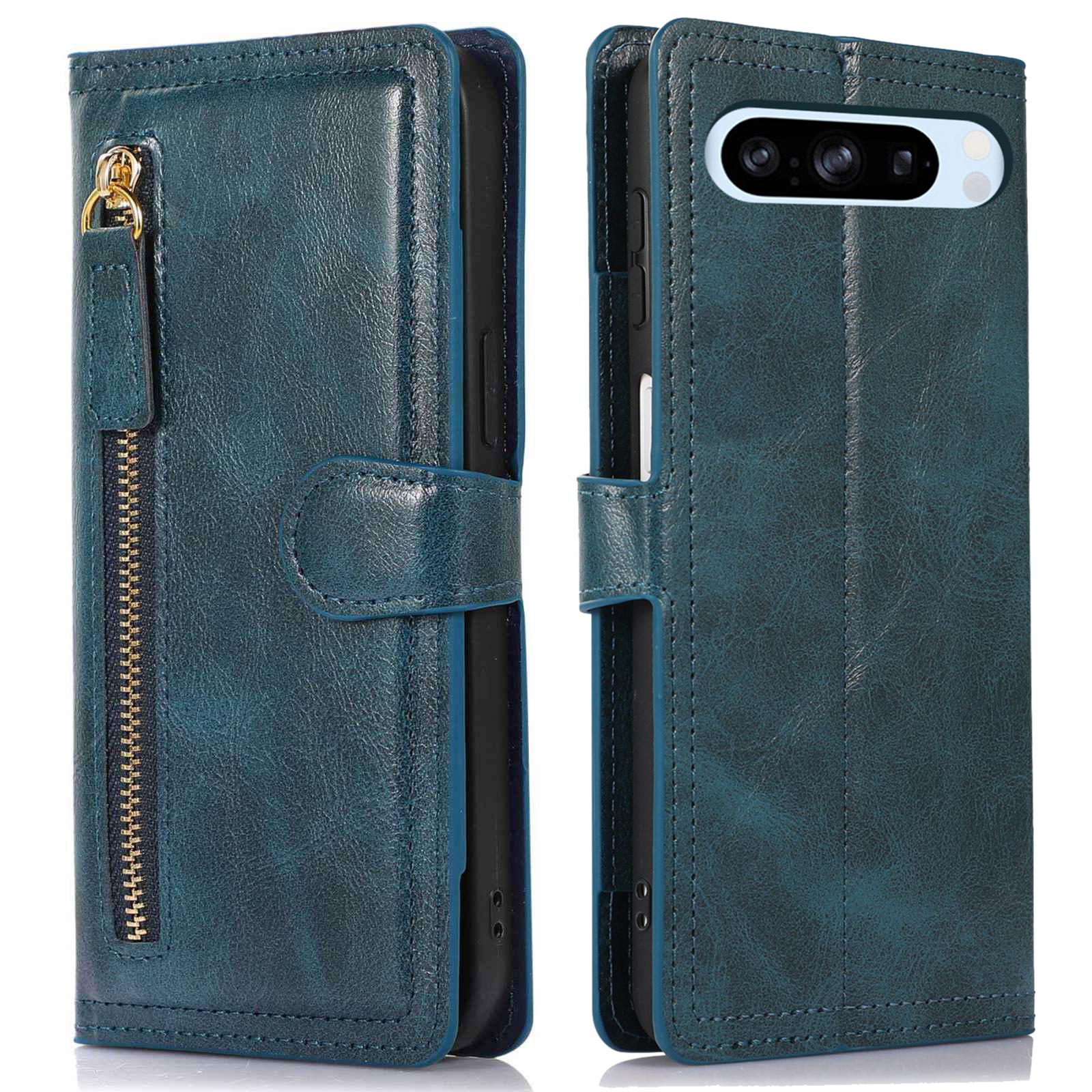 

For Google Pixel 8 Pro Case Zipper Flip Leather Phone Cover Card Holder Blue