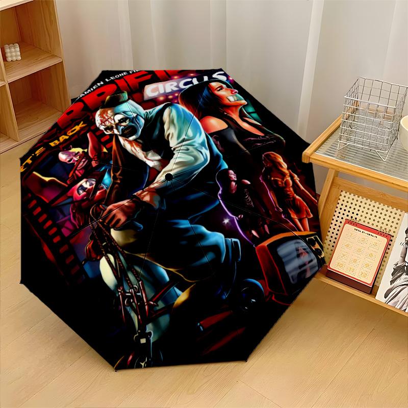 Terrifier Art the Clown Winddichter Automatischer 8-Rippen-Faltregenschirm Tragbarer Outdoor-Sonnenschirm